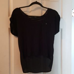 Cotton and sheer black blouse